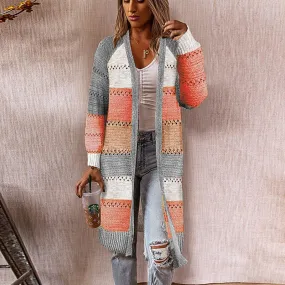 FashionSierra - Women Cardigan Sweaters Long Knitted Coats Casual Stripe