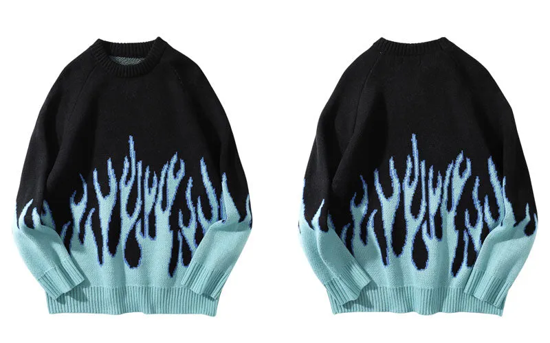 Flaming Fire Hip Hop Knit Sweaters