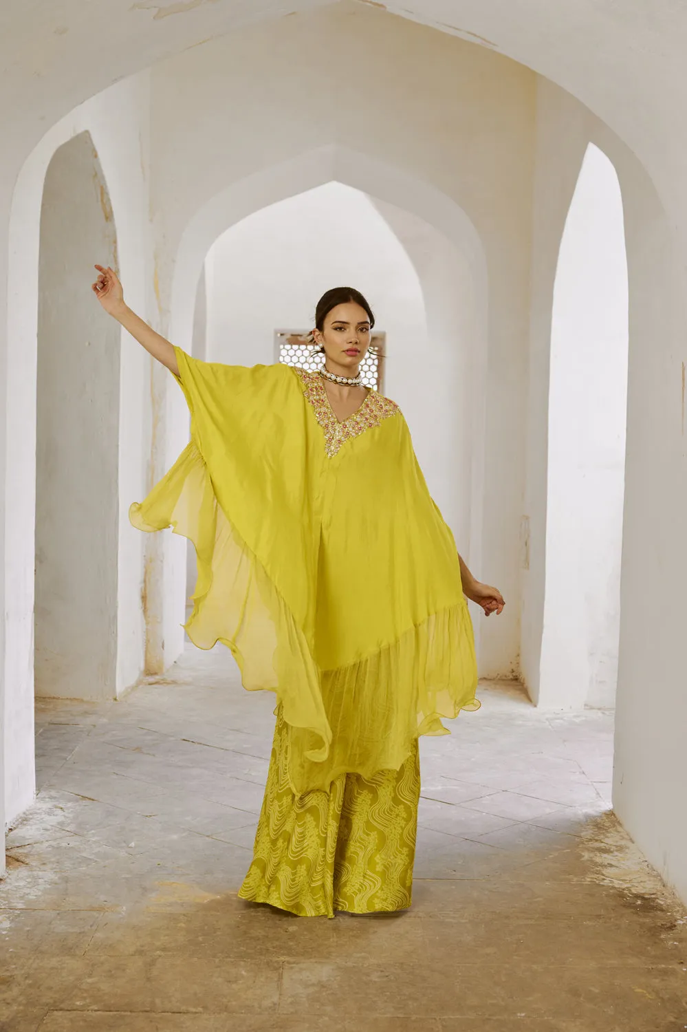 Frill Kaftan With Wide legged Palazzo.