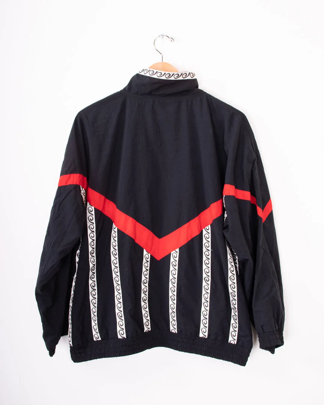 G Casuals Black and Red Swirl Pattern Windbreaker