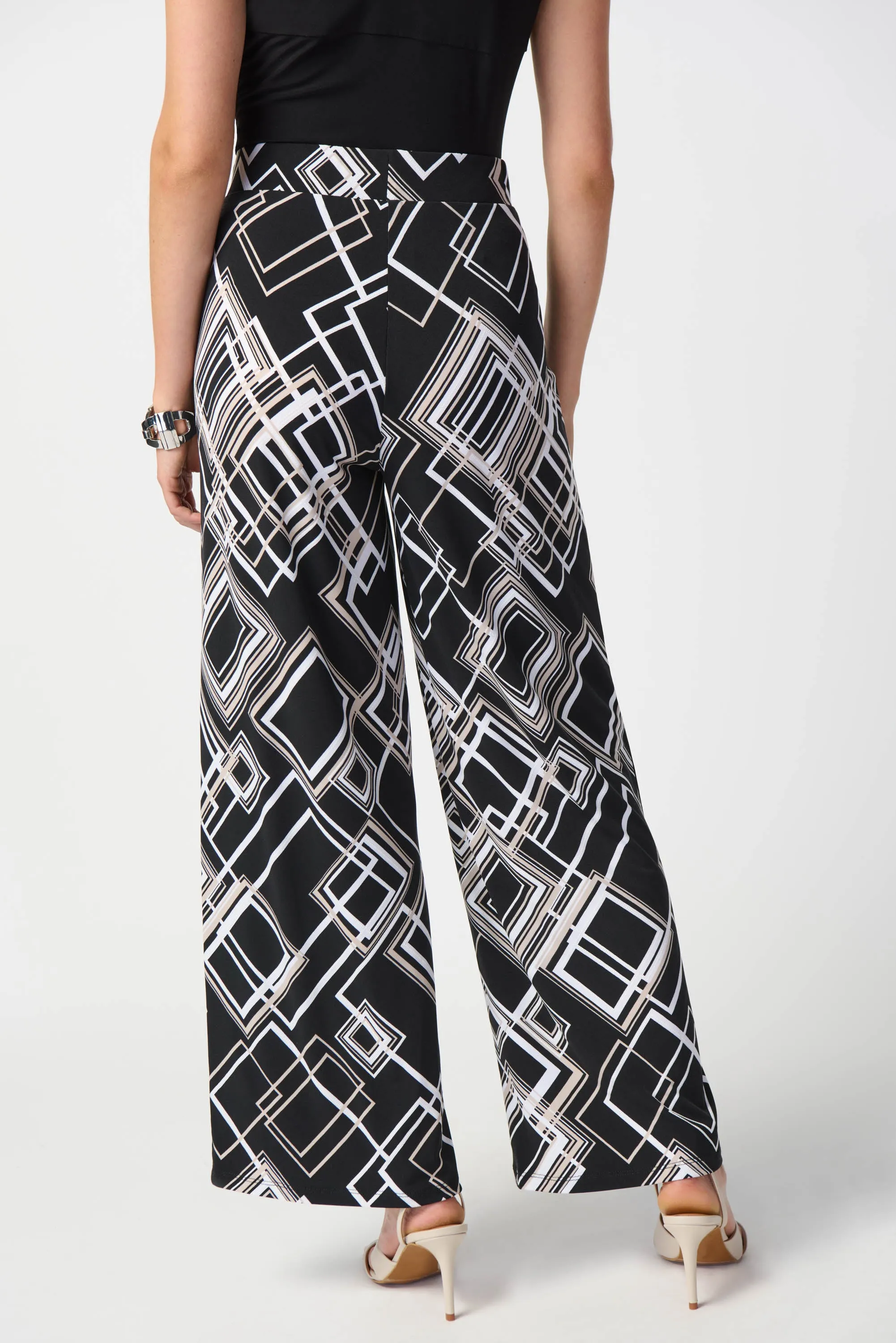 Geometric Print Silky Knit Wide-Leg Pants