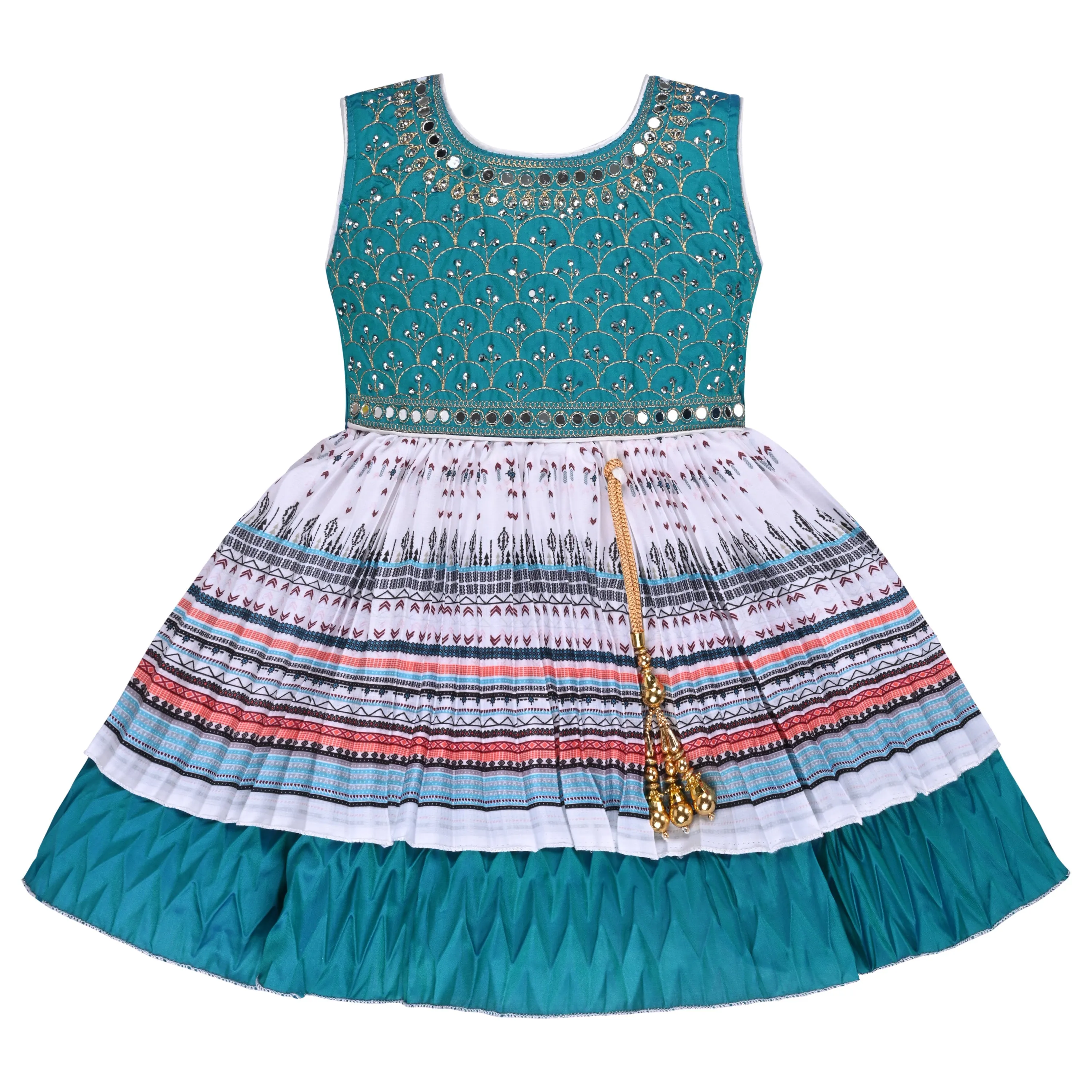 Girls Embellished Fit and Flare Sleeveless Frock Dress