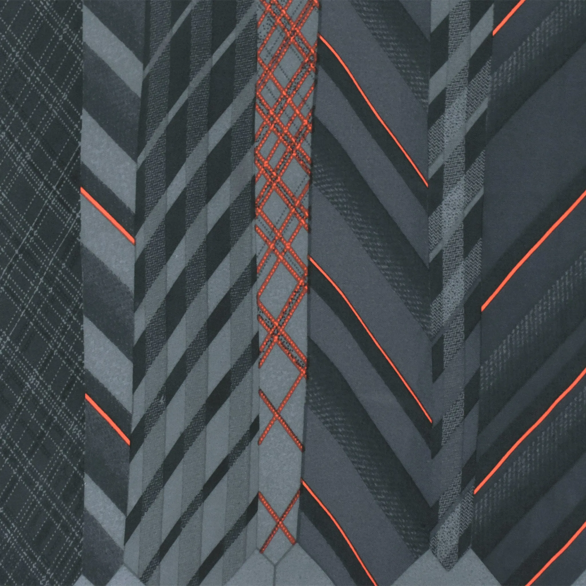 Gray-Red-Multi Famous Designer Abstract Plaid Printed Silk Georgette Fabric