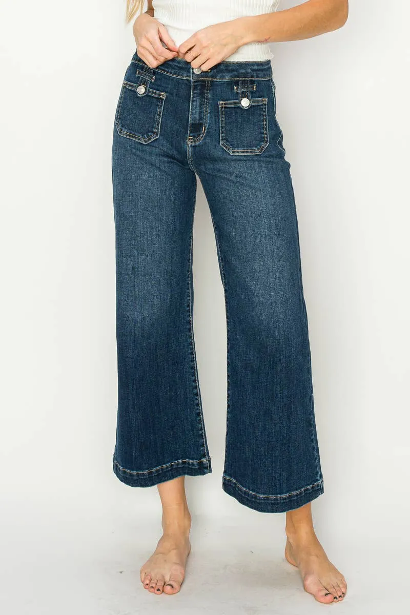 High Rise Crop Palazzo Jeans (Dark Wash)