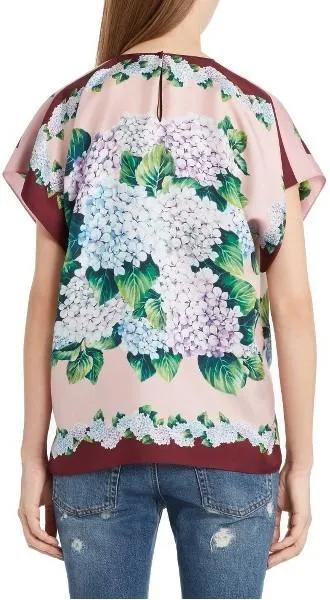 Hydrangea Print Silk Top