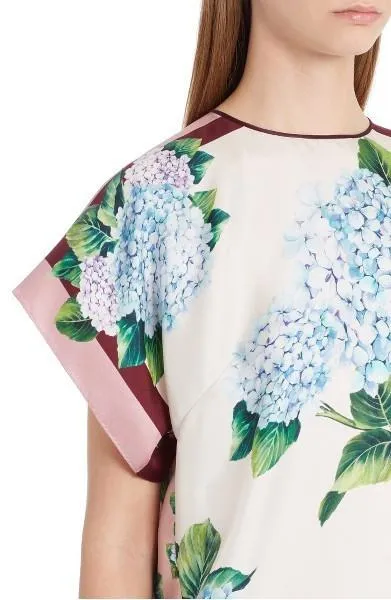 Hydrangea Print Silk Top