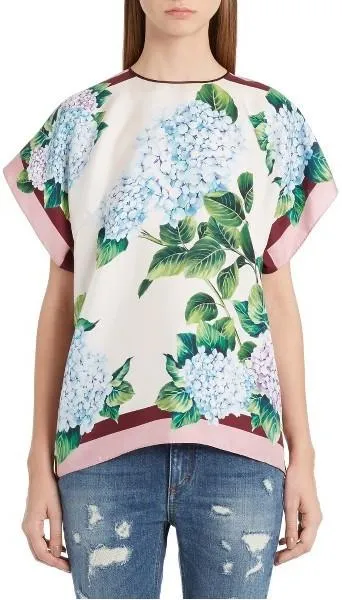 Hydrangea Print Silk Top