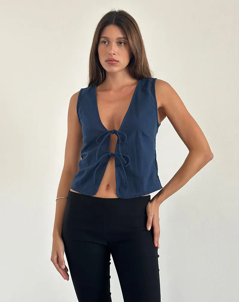 Kayve Tie Front Top in Navy