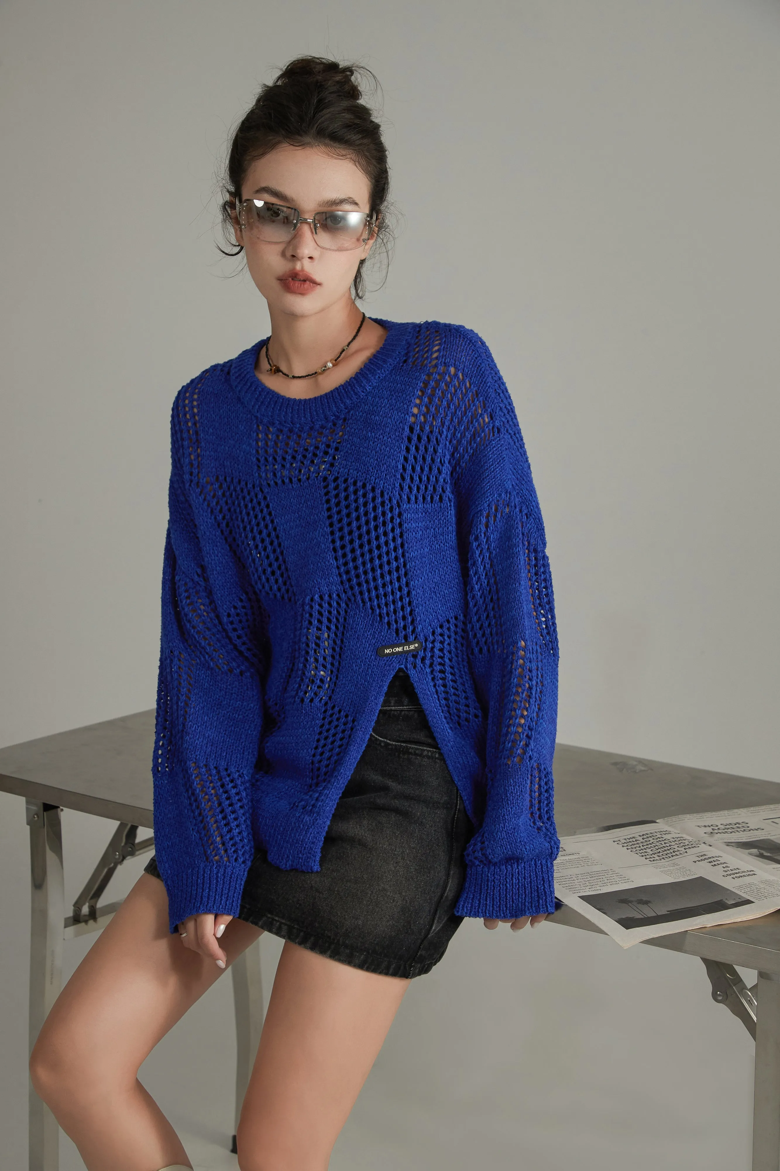 Knitted Design Slit Sweater