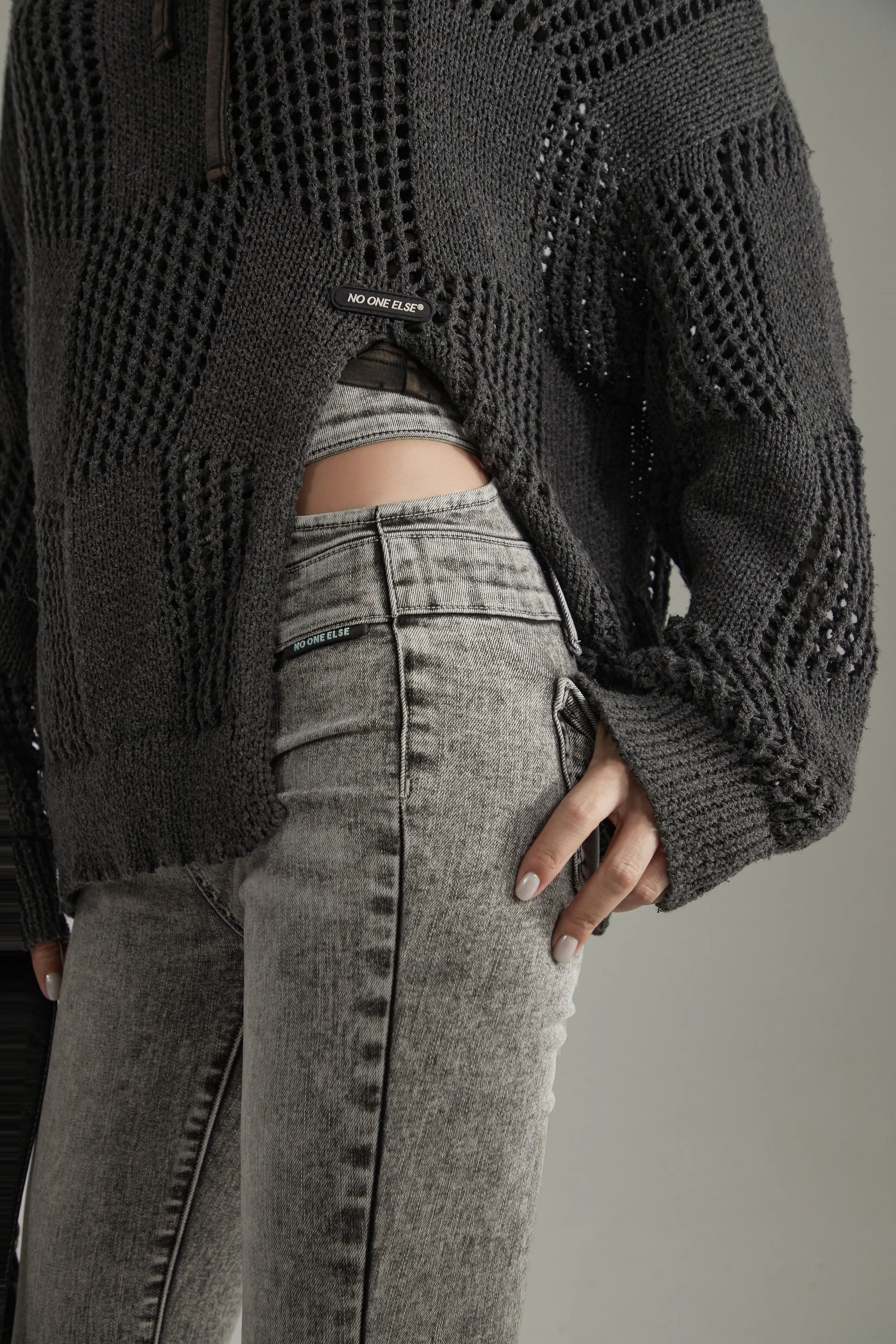 Knitted Design Slit Sweater