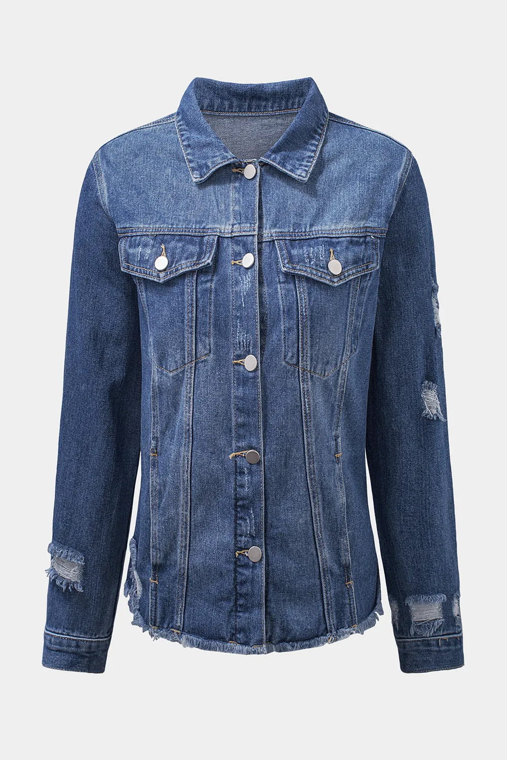 Lapel Distressed Raw Denim Jacket