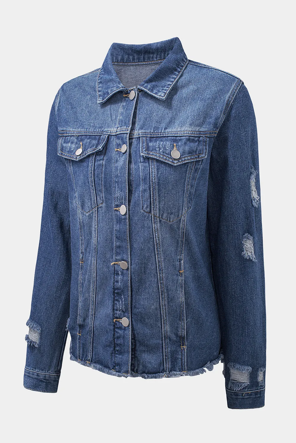 Lapel Distressed Raw Denim Jacket