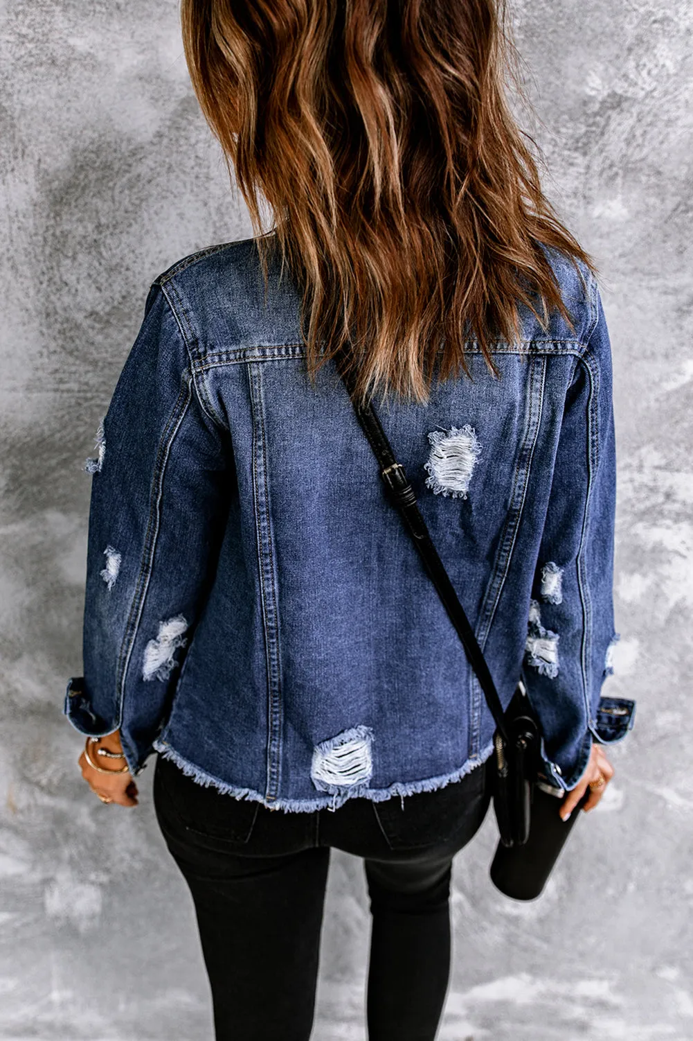 Lapel Distressed Raw Denim Jacket