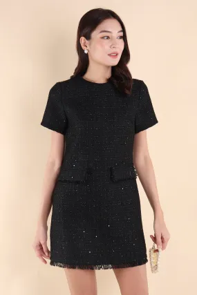 LEIGH TWEED SHIFT DRESS IN BLACK