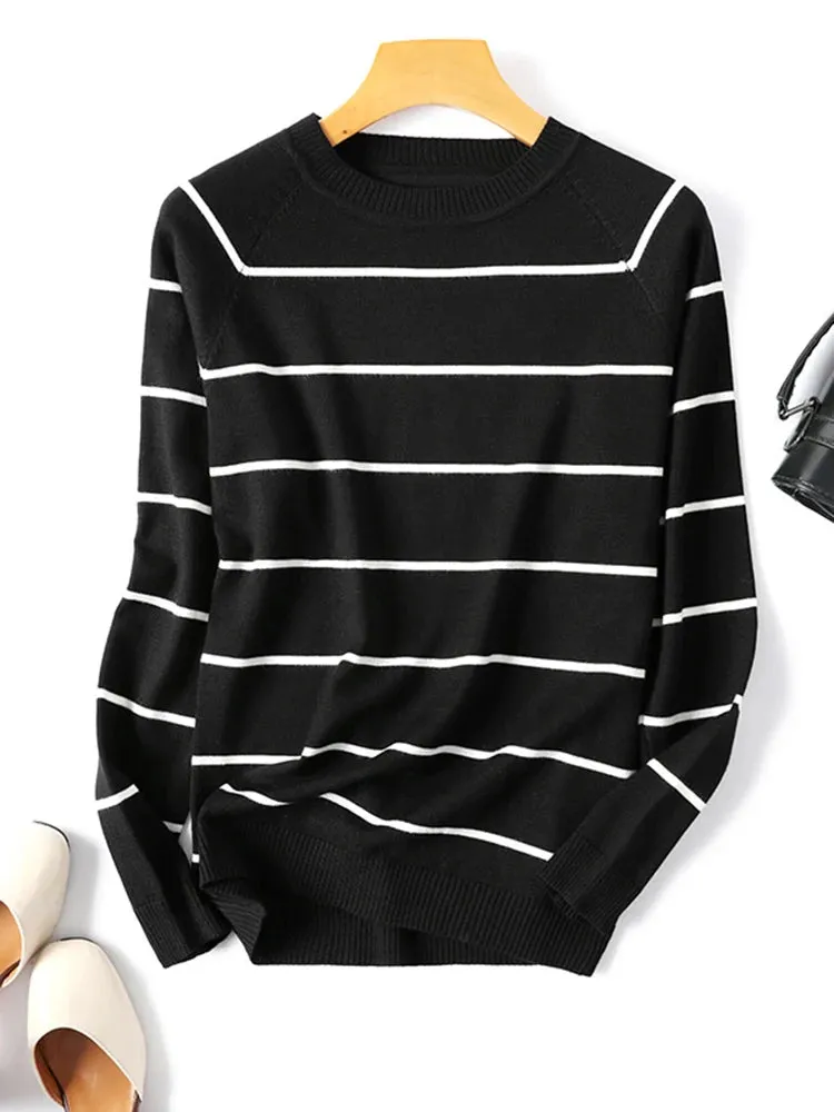 Long Sleeve Striped Pullover Knitted Sweaters