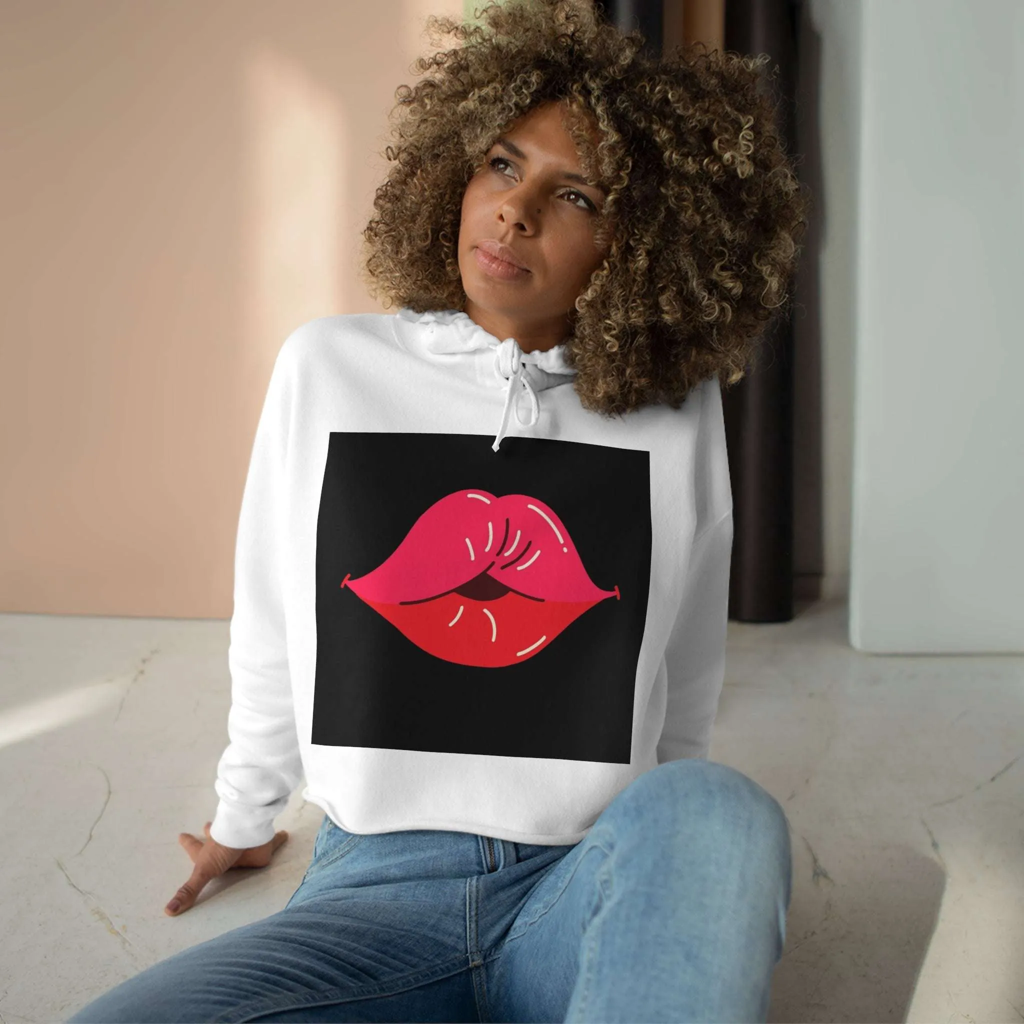 Luscious Red Lips Relaxed Fit Crop Hoodie