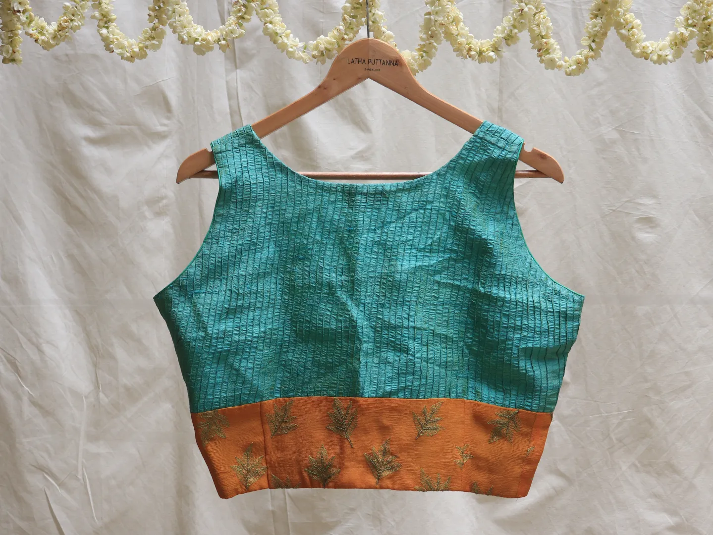 Mint green, Raw silk, Hand embroidery blouse