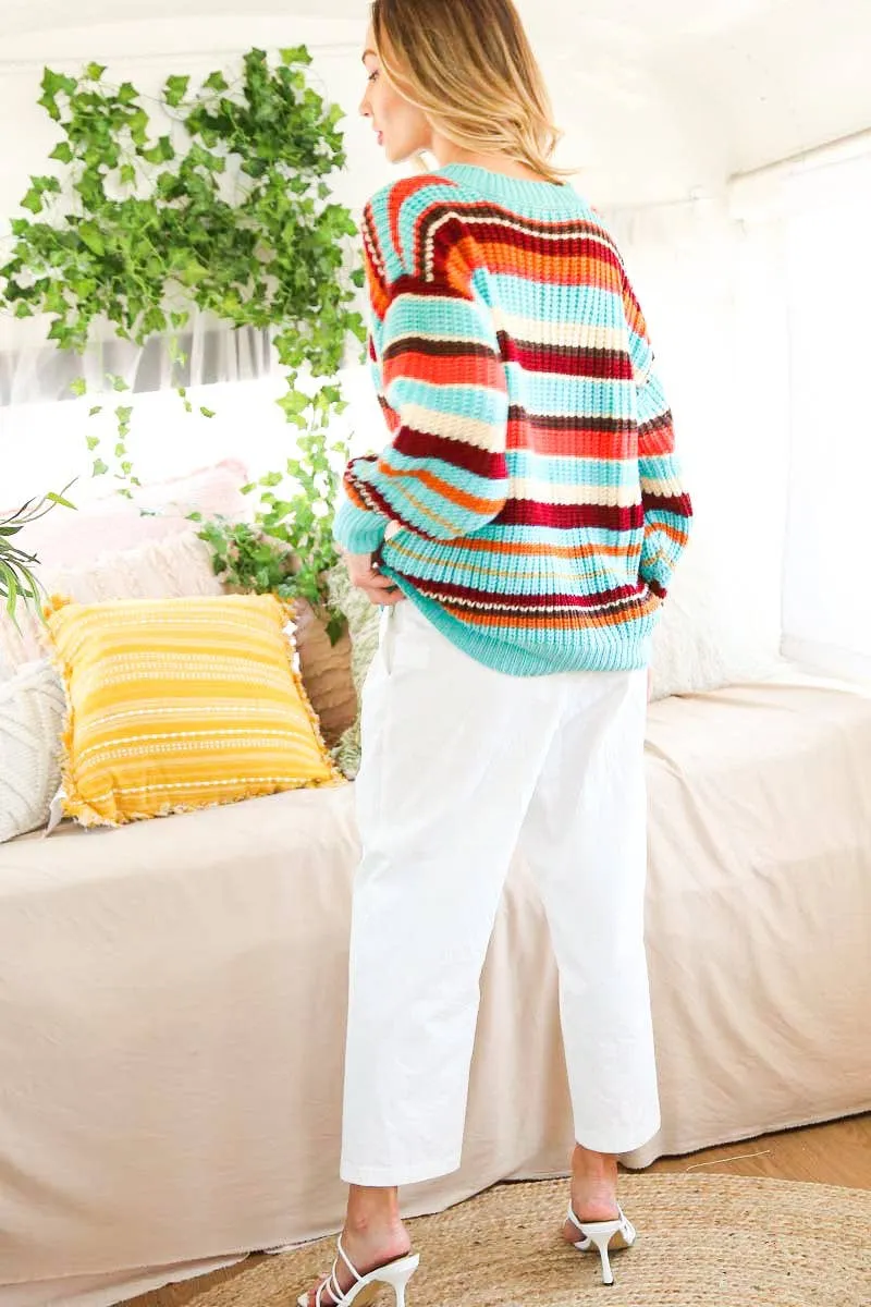 Multi Color Striped Knitted Sweater