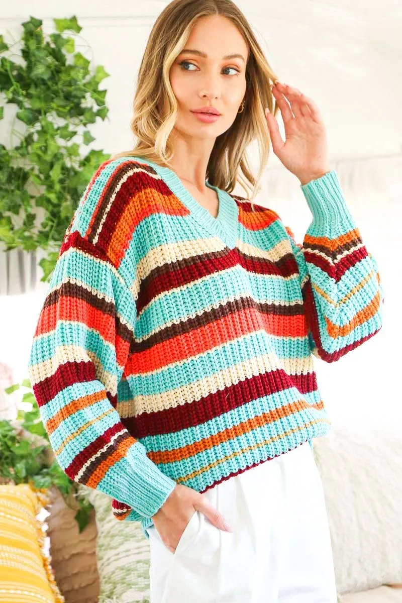 Multi Color Striped Knitted Sweater