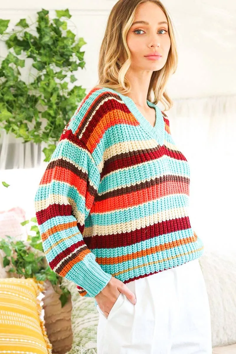 Multi Color Striped Knitted Sweater