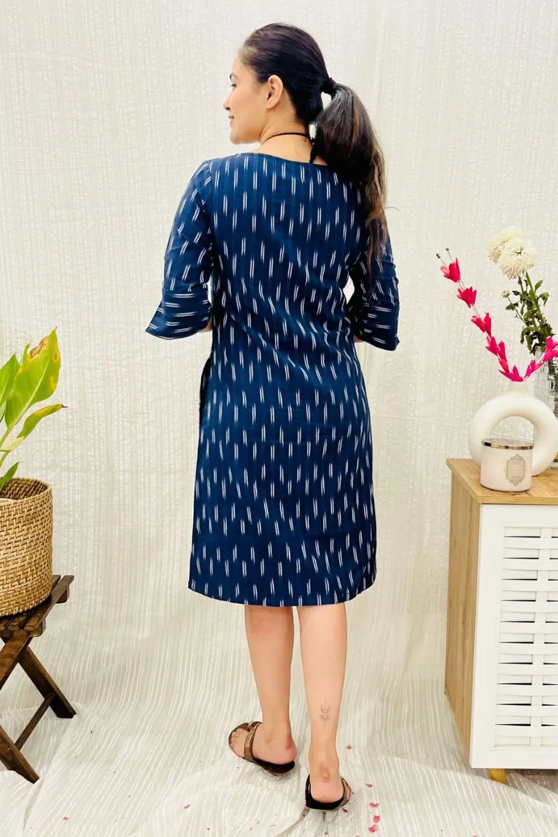 Navy Ikat Formal Shift Dress With Pockets