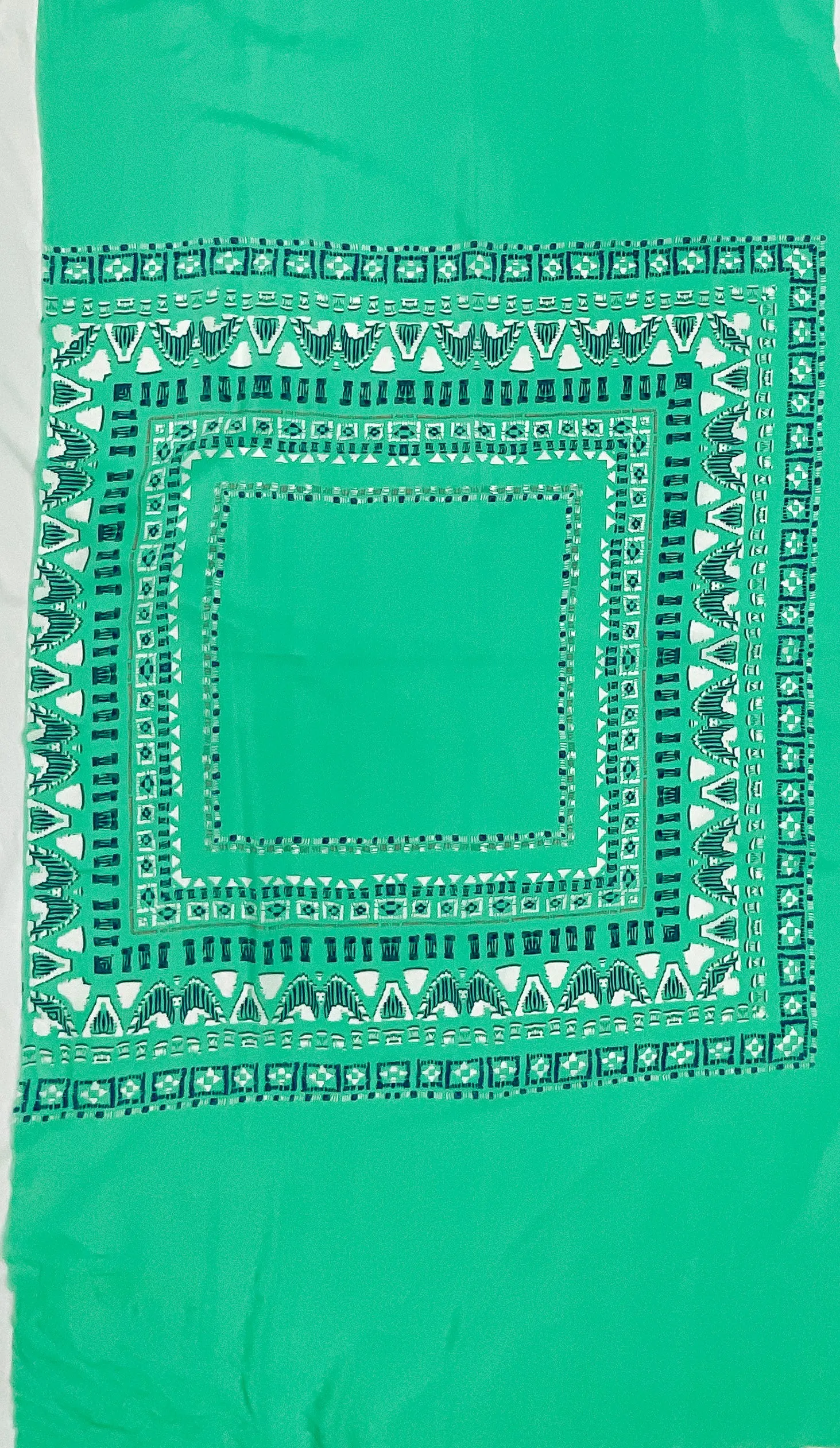 Oasis Green-Multi Tribal Border Panel Printed Silk Crepe De Chine Fabric