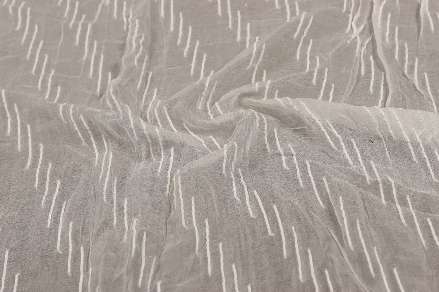 Off White Stripes Chiffon Textured Viscose Fabric