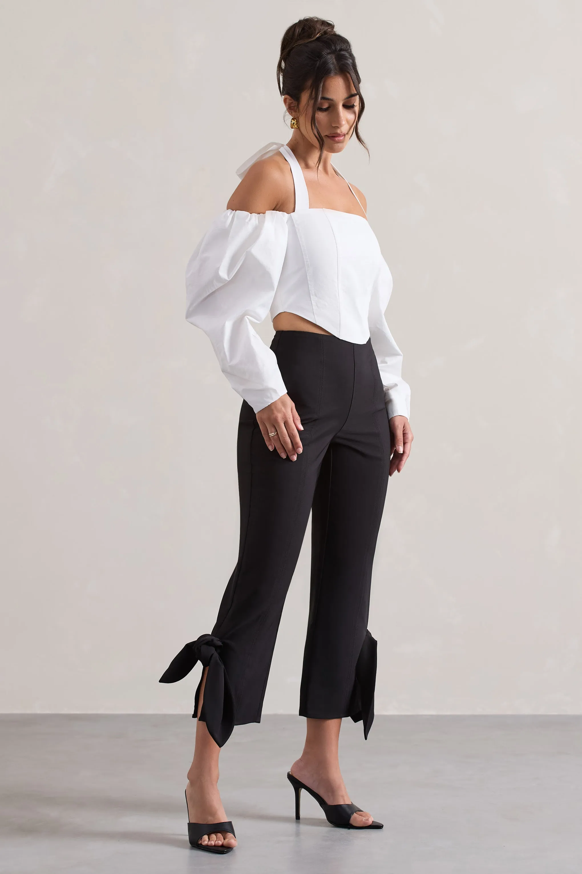 On Stage | Black Cropped Capri Pants With Knot Detail