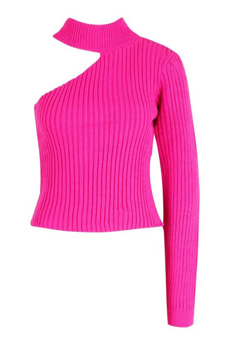 One-Sided Sleeve Long-Sleeved Knitted Sweater