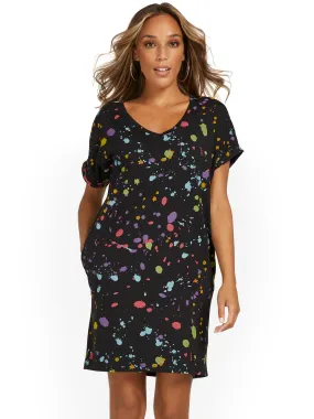 Paint-Splatter V-Neck Perfect Tee Dress