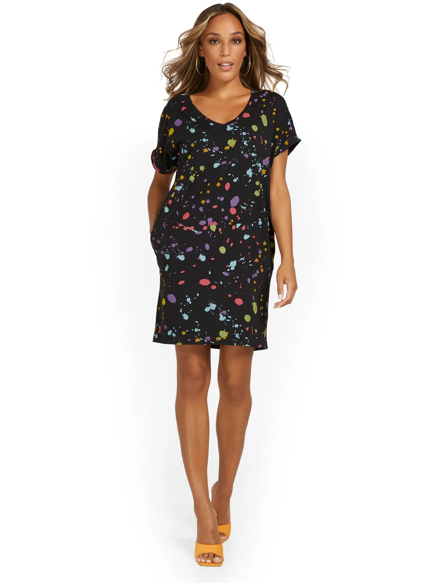 Paint-Splatter V-Neck Perfect Tee Dress