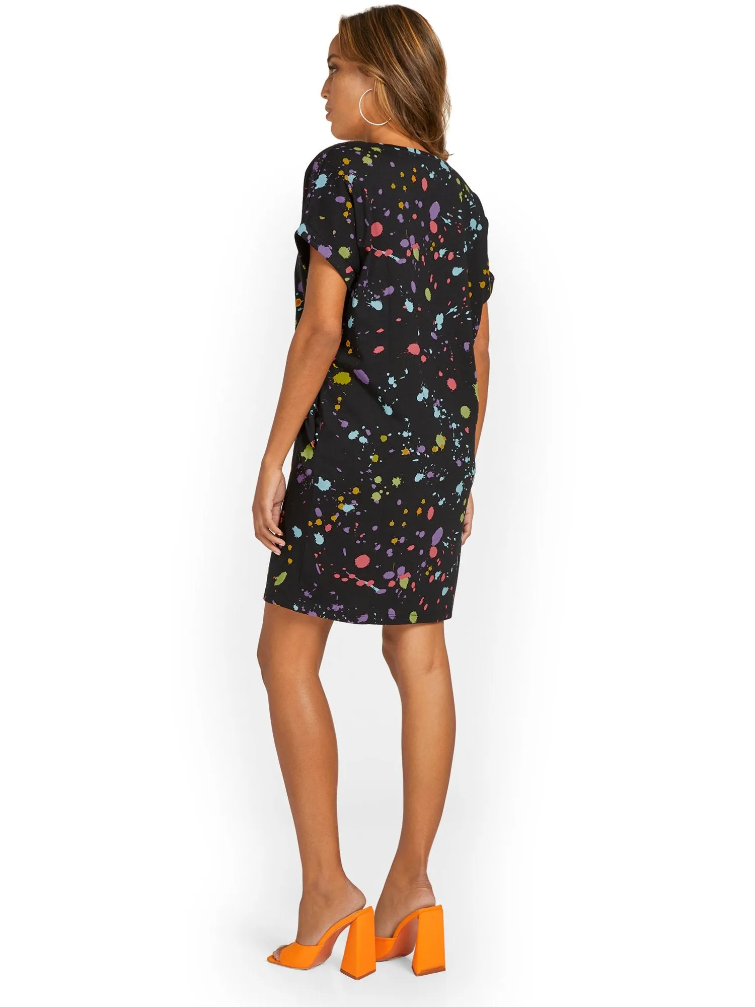 Paint-Splatter V-Neck Perfect Tee Dress