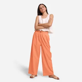 Peach Cotton Flax Elasticated Wide Legged Pant