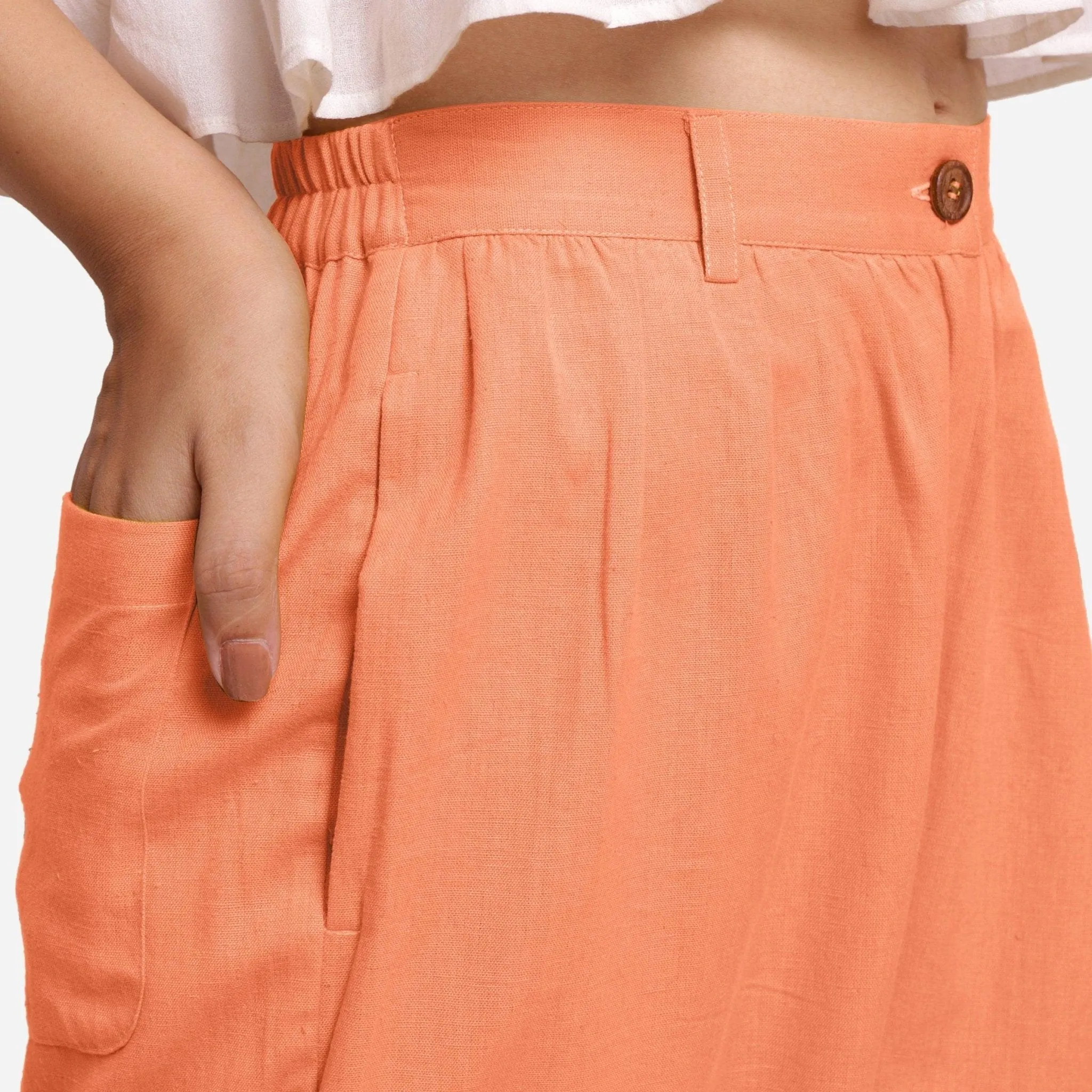 Peach Cotton Flax Elasticated Wide Legged Pant