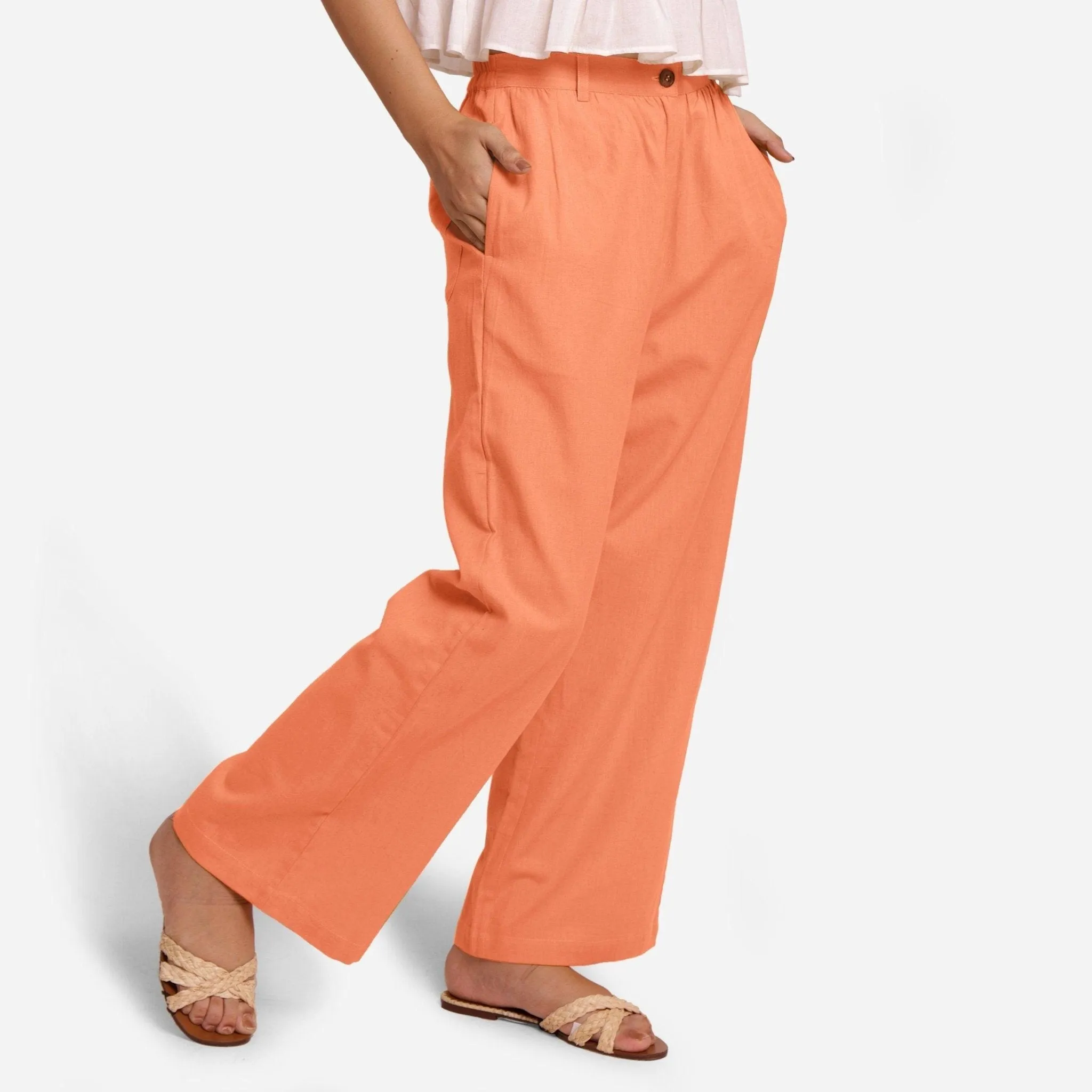 Peach Cotton Flax Elasticated Wide Legged Pant