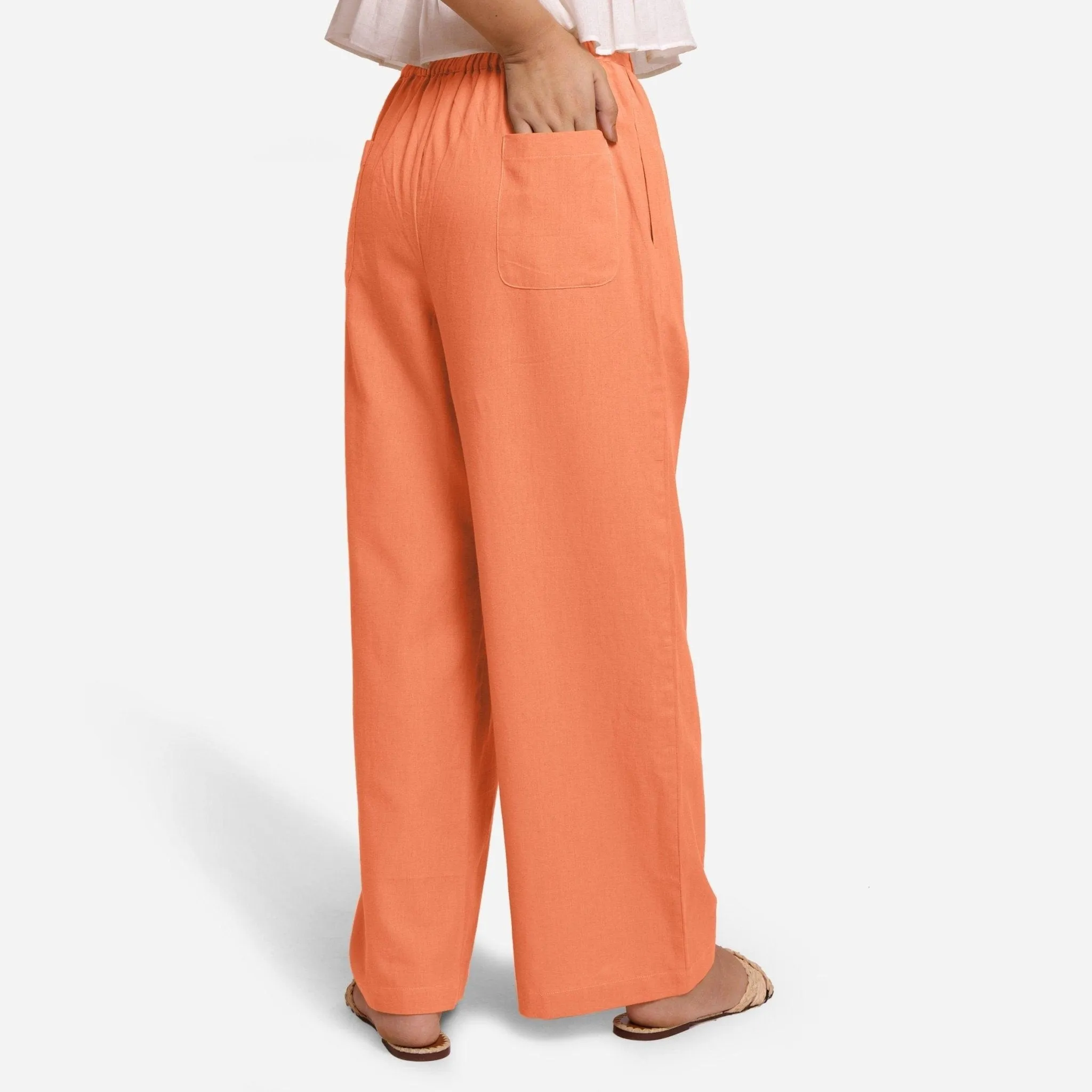 Peach Cotton Flax Elasticated Wide Legged Pant