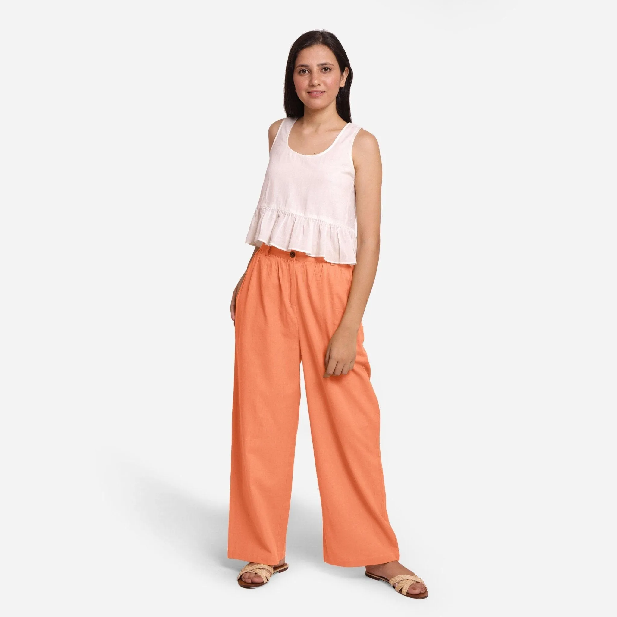 Peach Cotton Flax Elasticated Wide Legged Pant