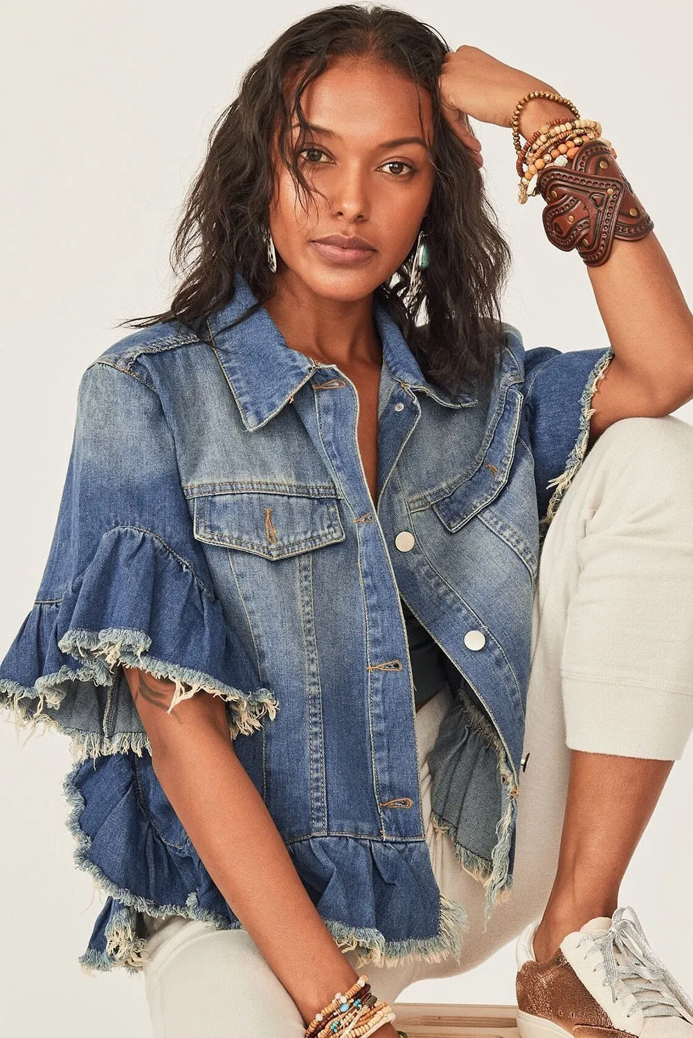 Ruffled Denim Jacket