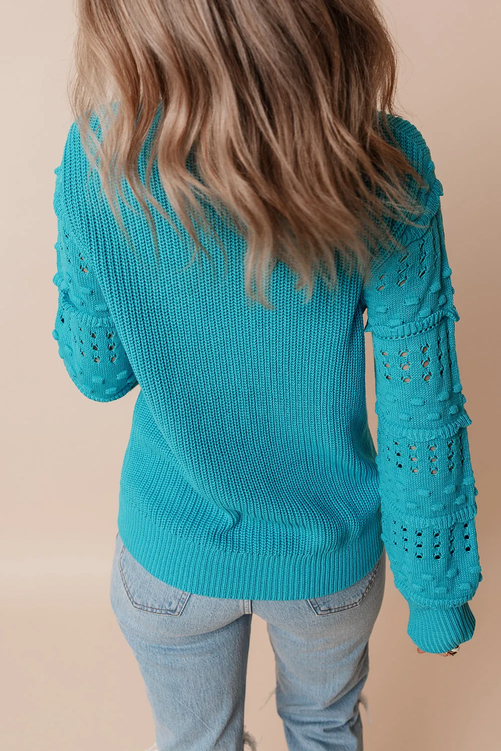 Ruffled Eyelet Bubble Sleeve Sweater