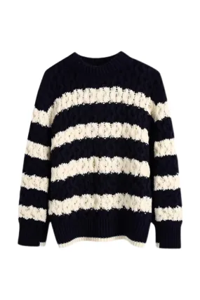 'Sage' Striped Round-Neck Knitted Pullover Sweater