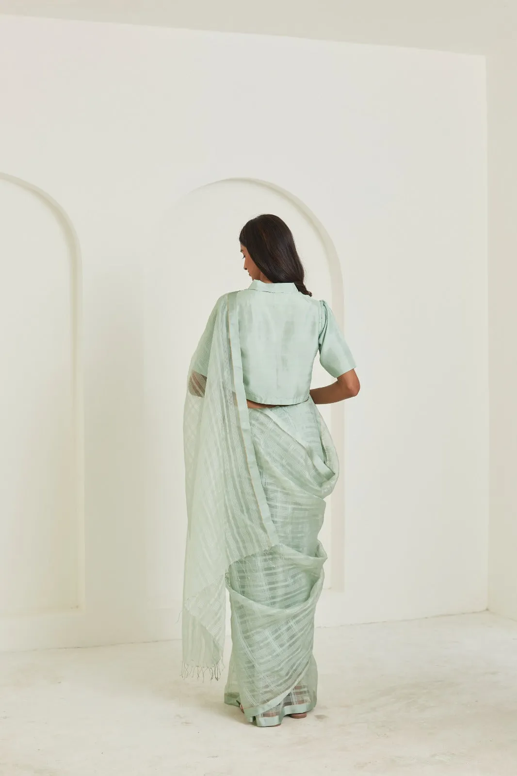 Serenity Seafoam Mulberry Organza Silk Saree