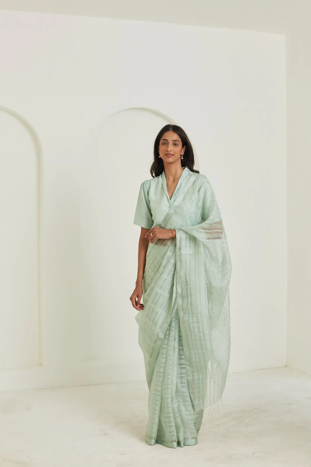 Serenity Seafoam Mulberry Organza Silk Saree