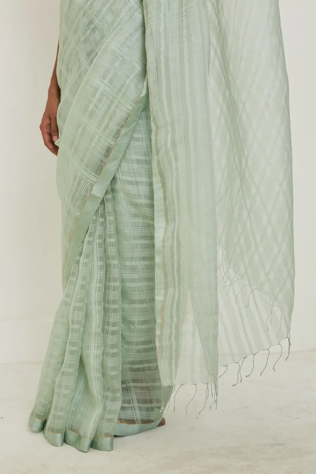 Serenity Seafoam Mulberry Organza Silk Saree