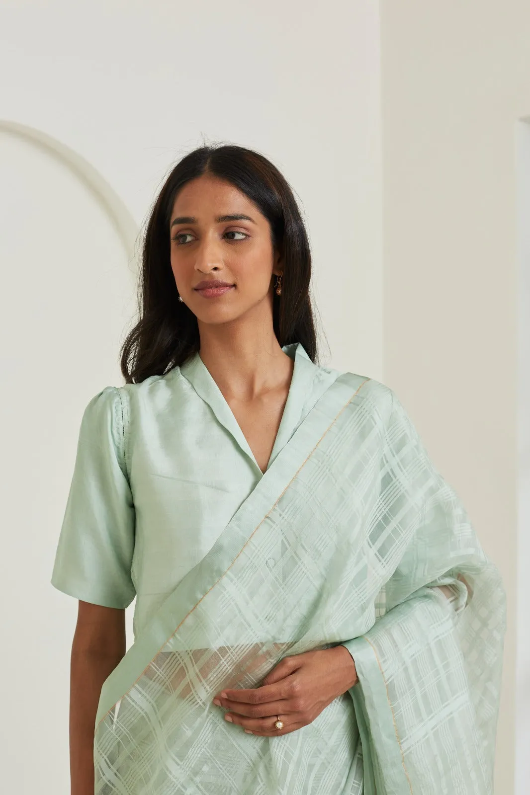 Serenity Seafoam Mulberry Organza Silk Saree