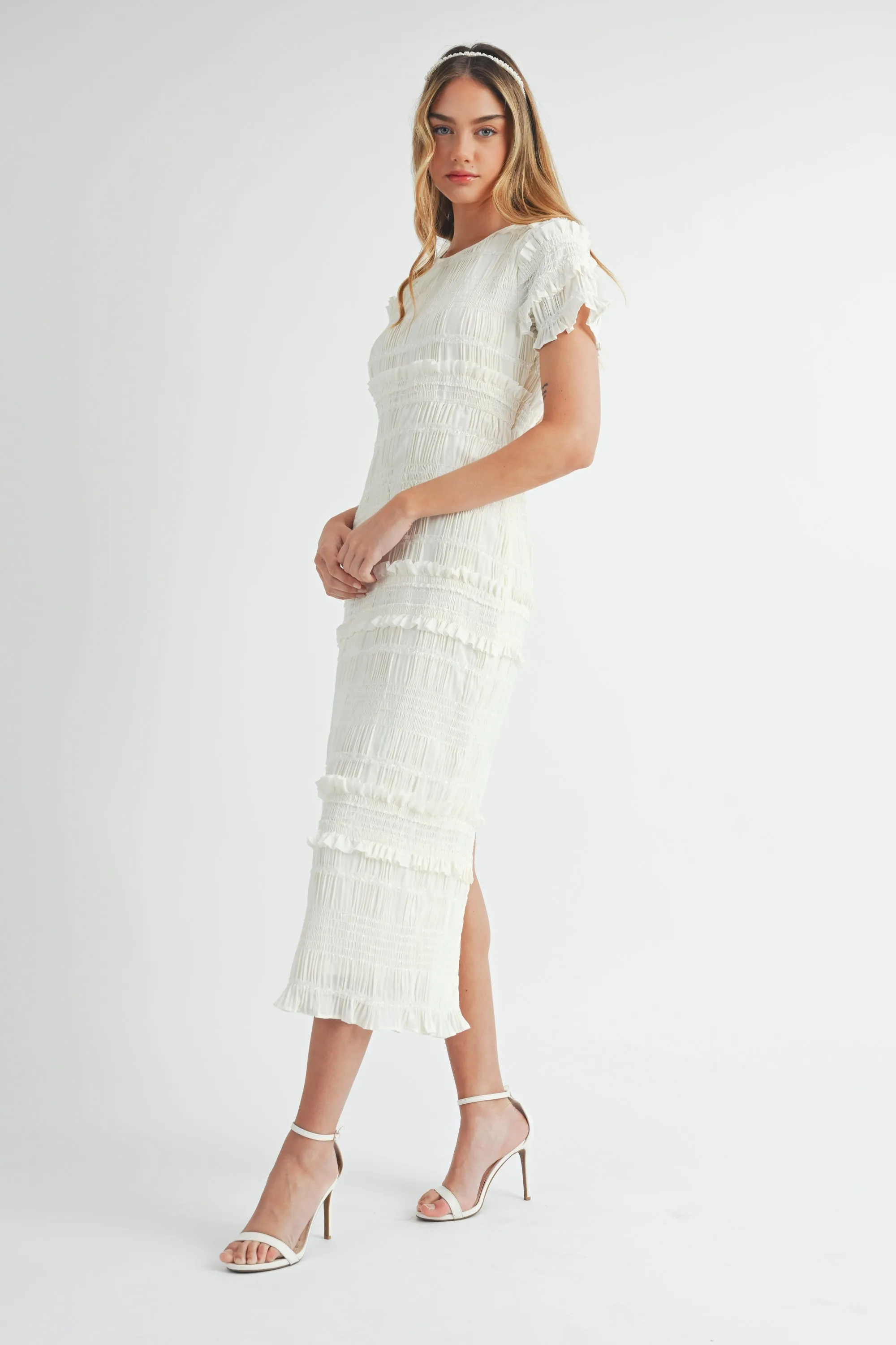 SMOCKED RUFFLED DRESS