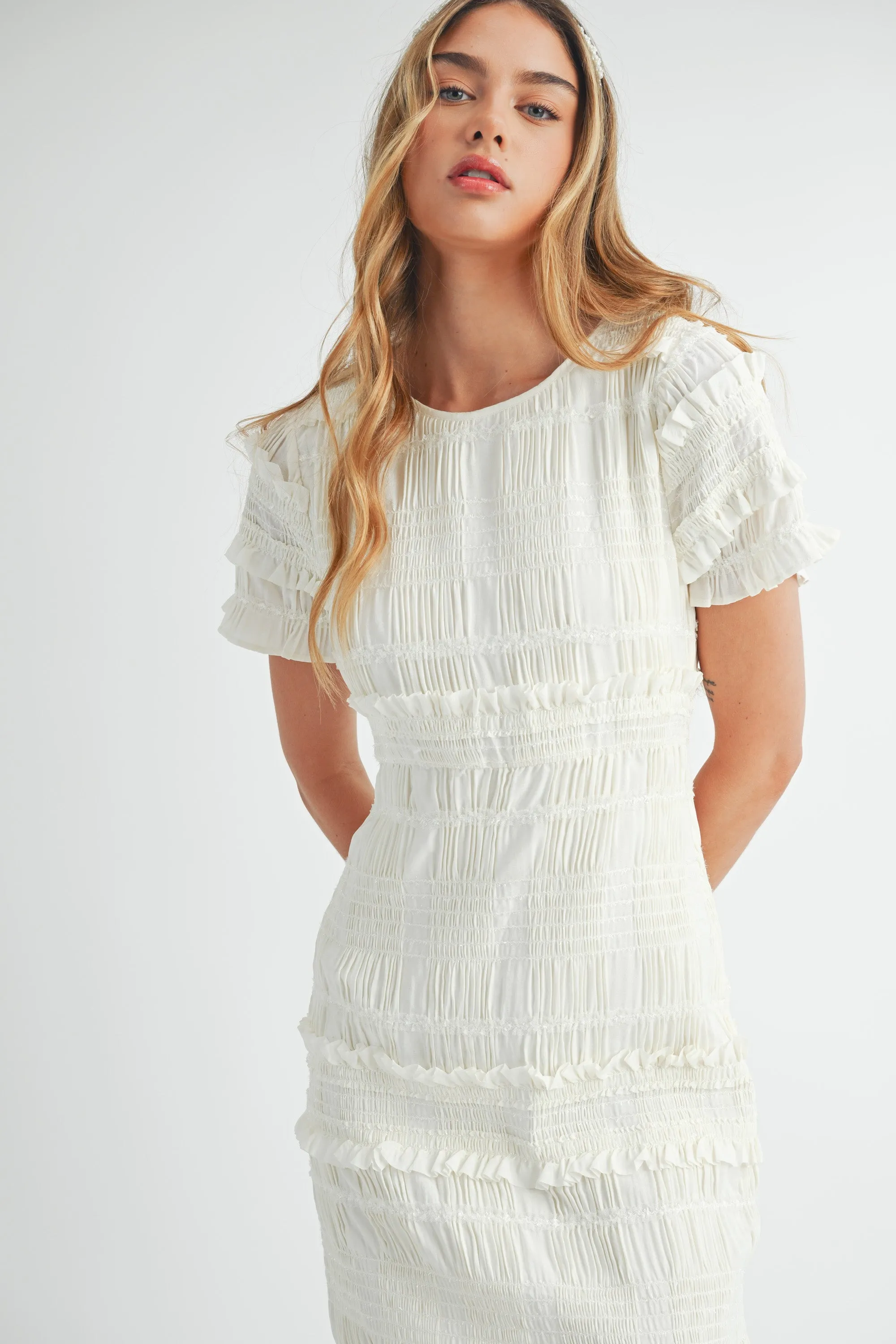 SMOCKED RUFFLED DRESS