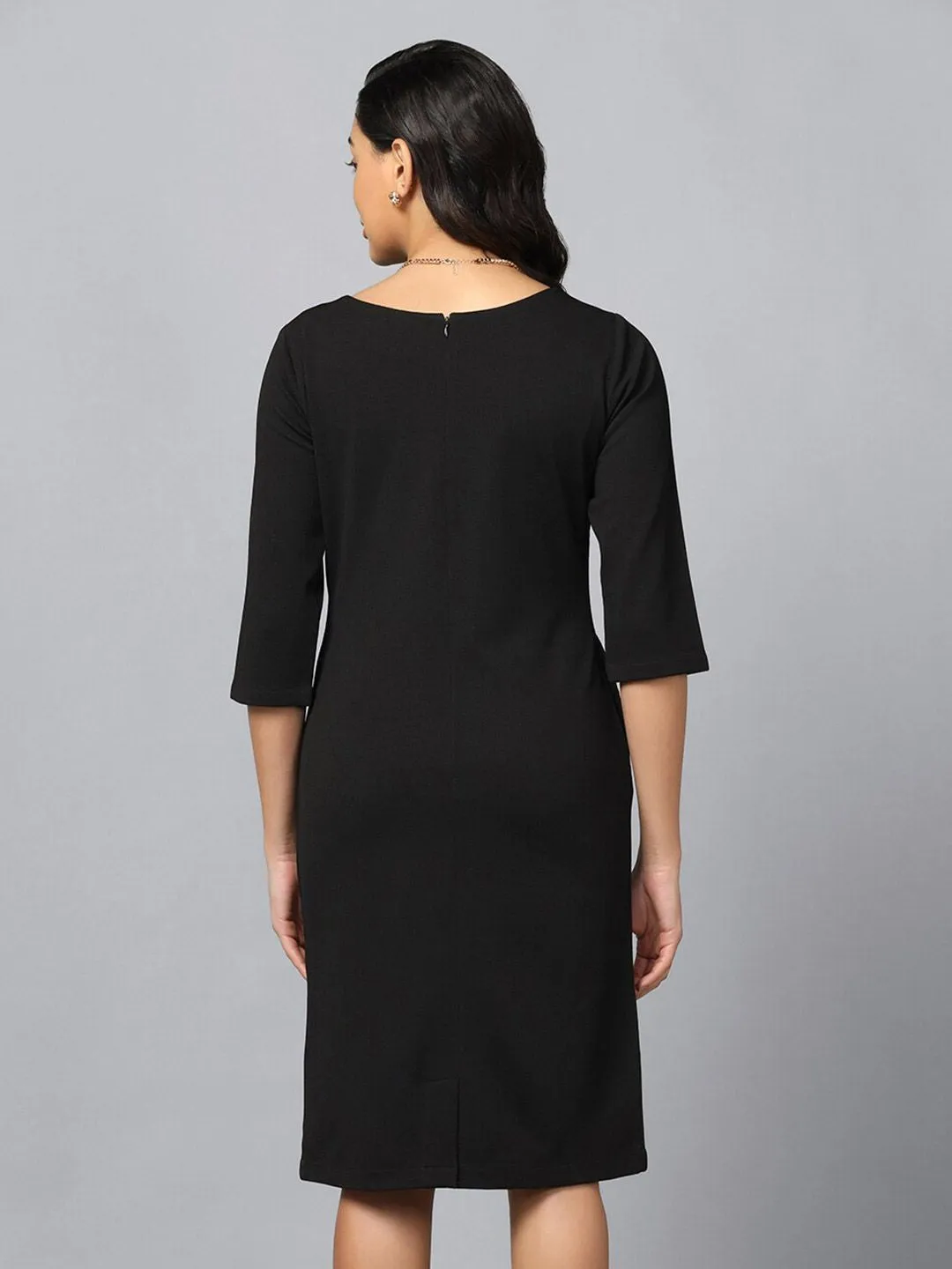 Stretch Knit Shift Dress- Black