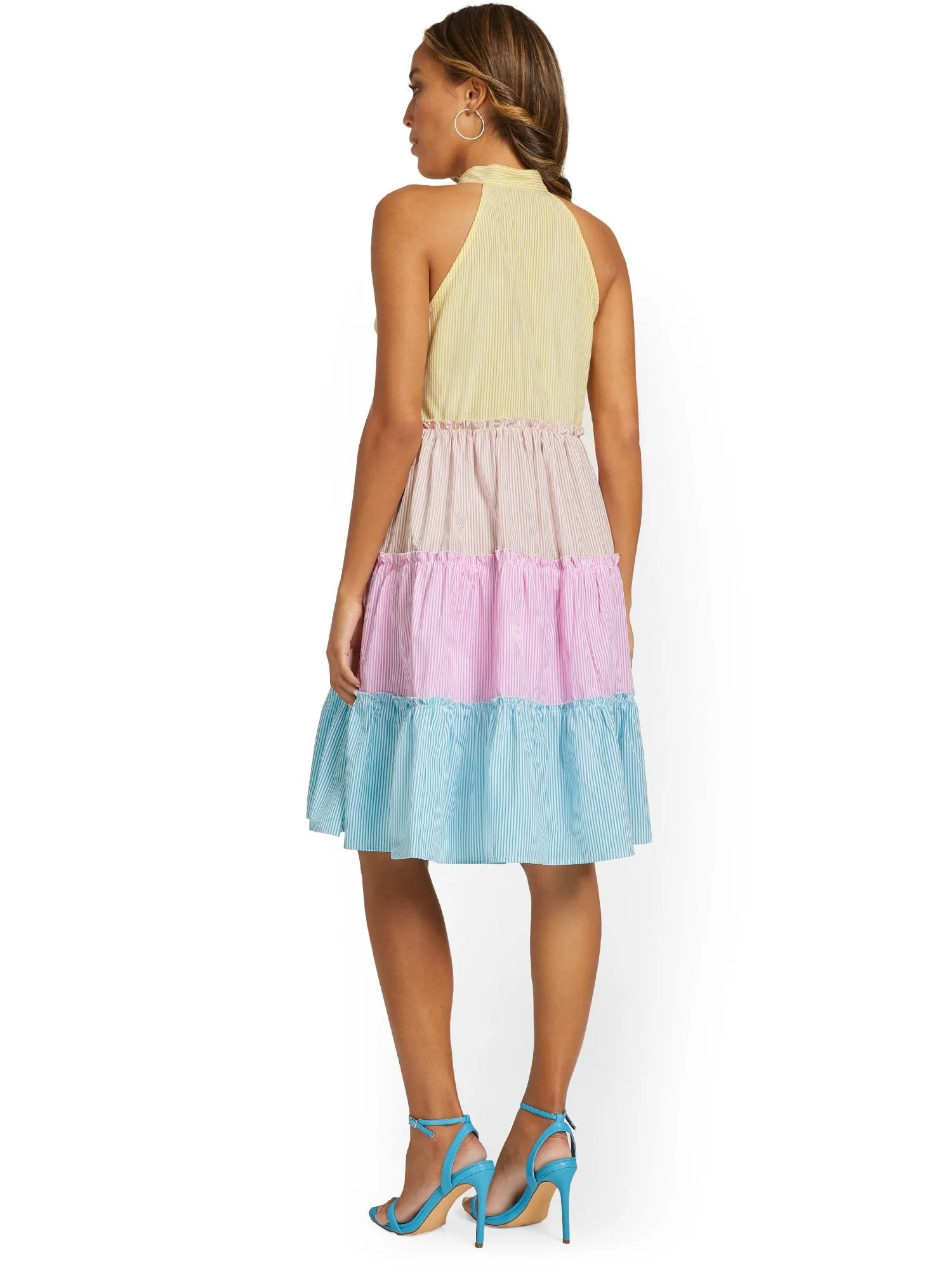 Striped Halterneck Tiered Shift Dress