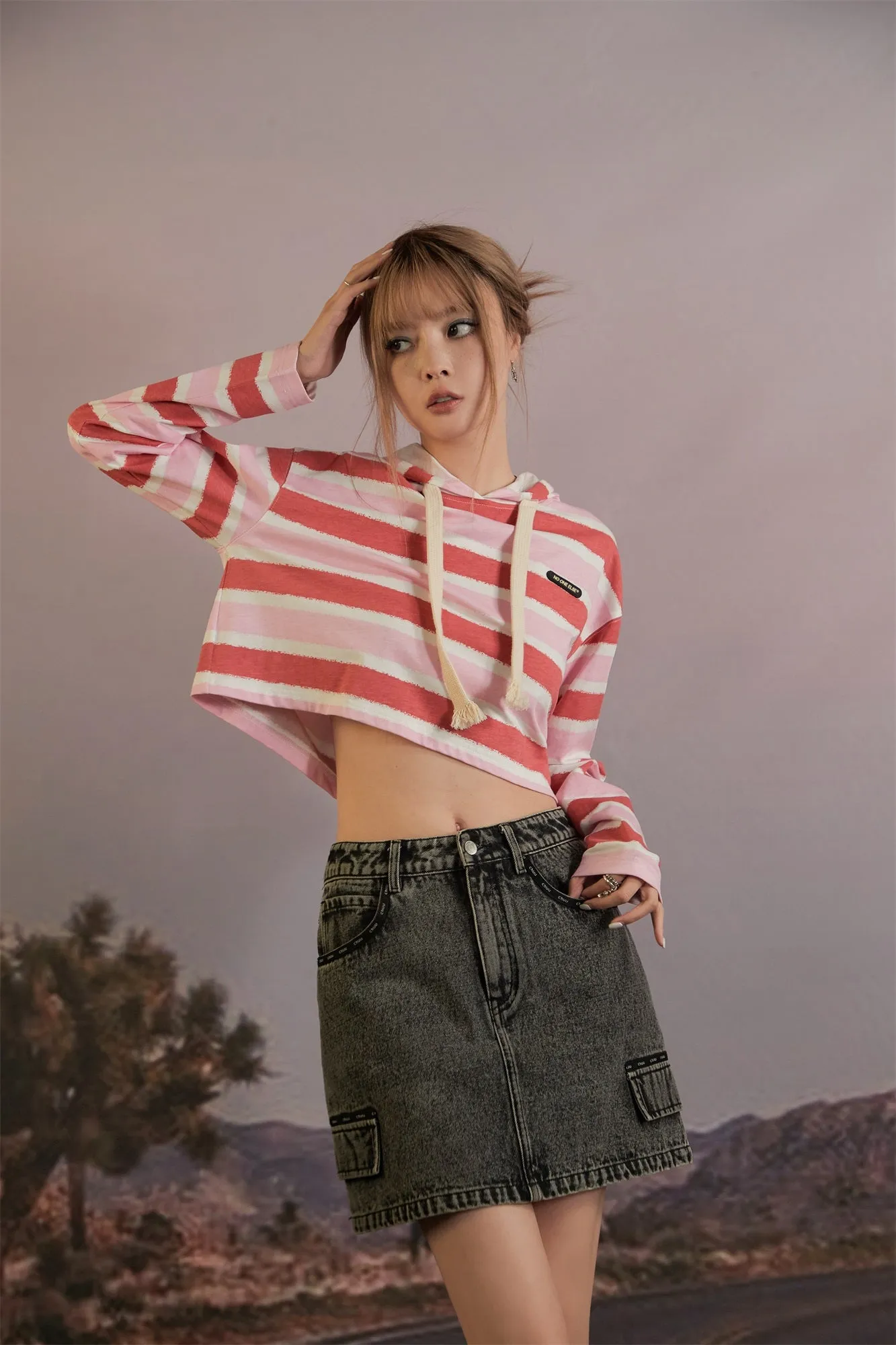 Striped Long Sleeve Cropped Hoodie