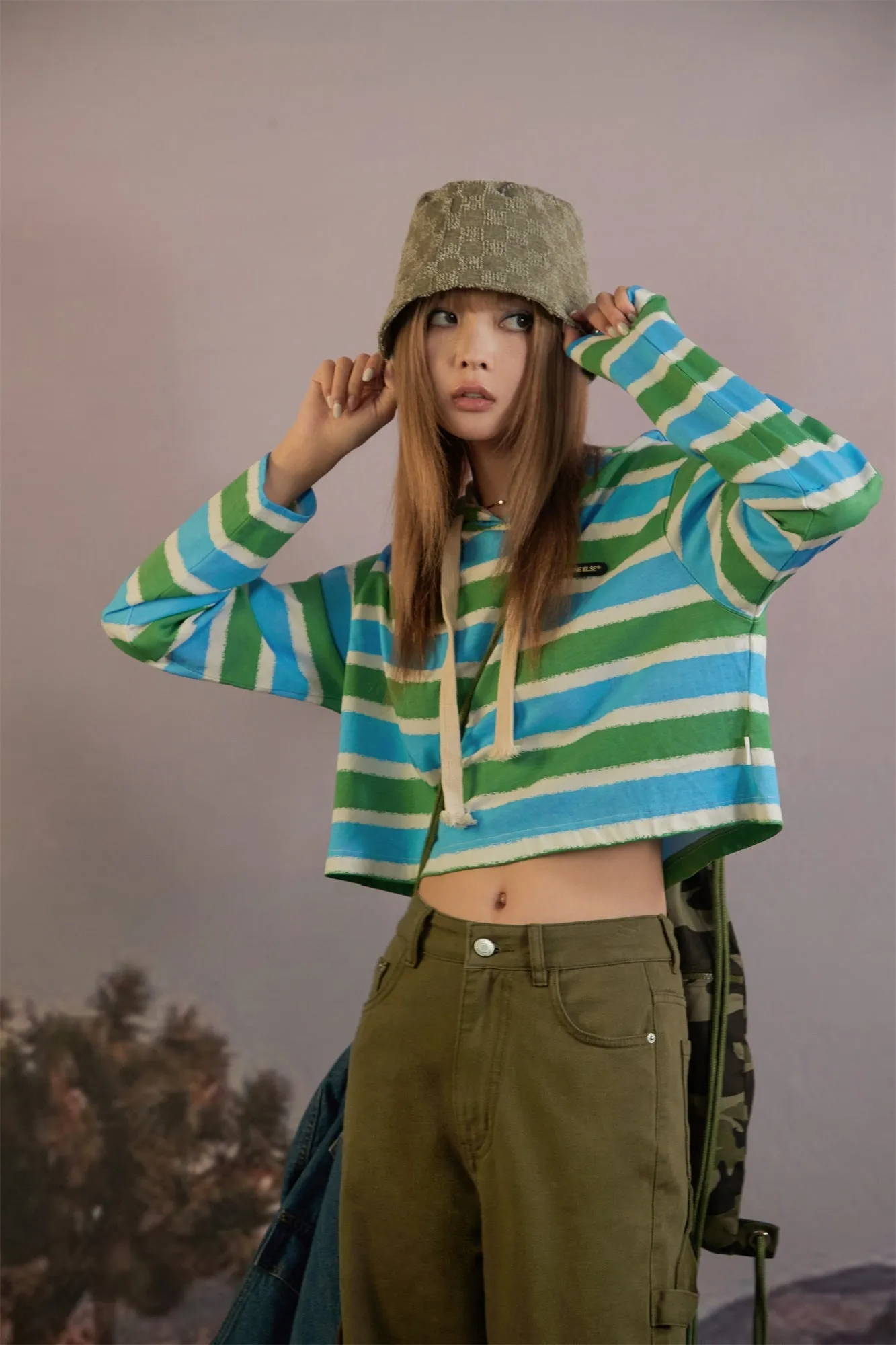 Striped Long Sleeve Cropped Hoodie